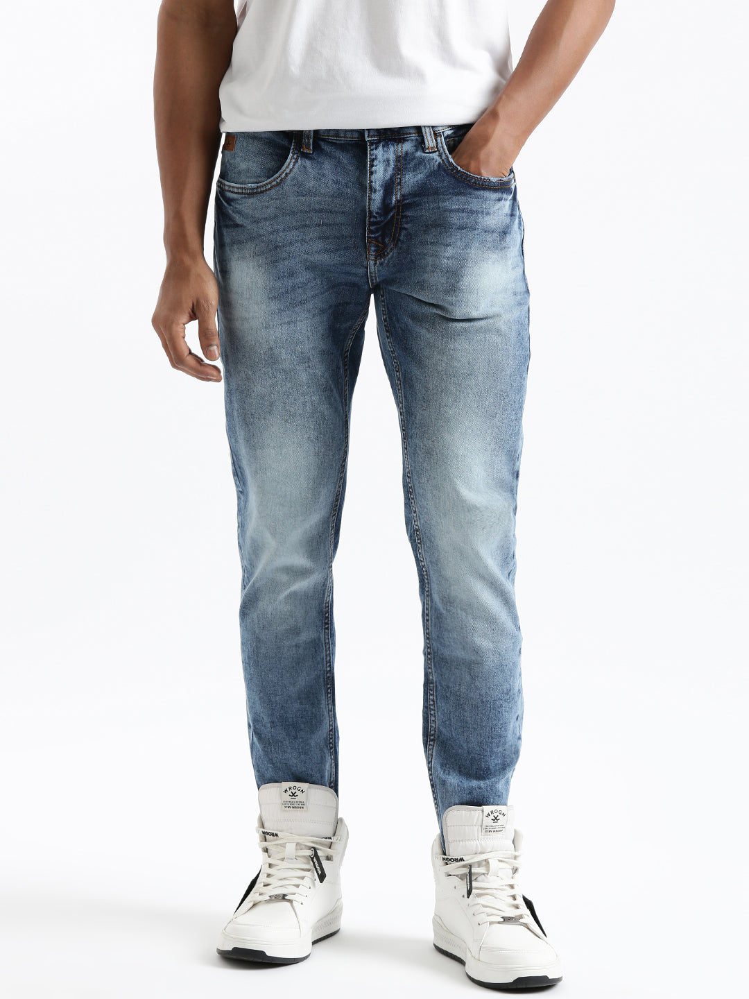 Washed Texture Slim Fit Jeans