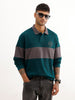 Oversized Cut & Sew Full Sleeve Polo T-Shirt | Green