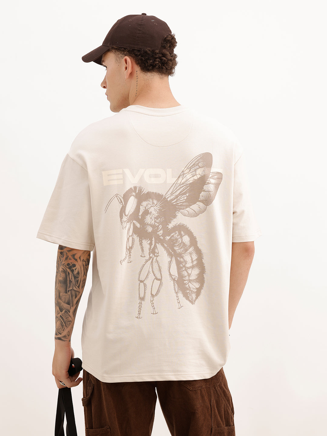 Oversized Back Printed T-Shirt | Beige | WTS02HSOS1356S