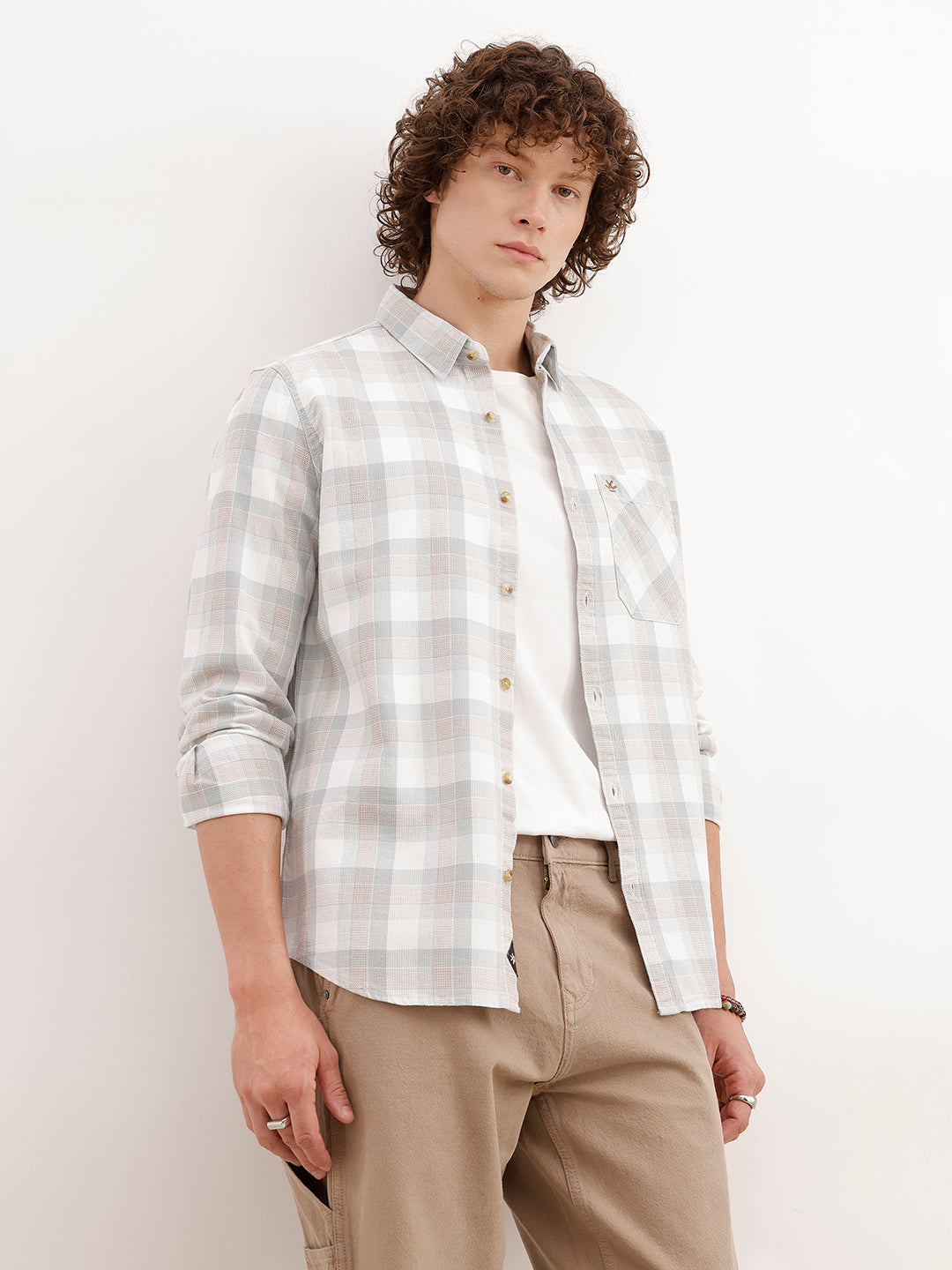 Regular Fit Checkered Shirt | Grey