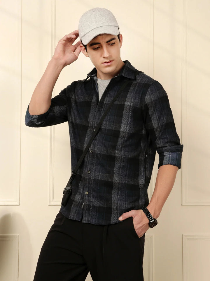 Blue Blend Checked Cotton Shirt