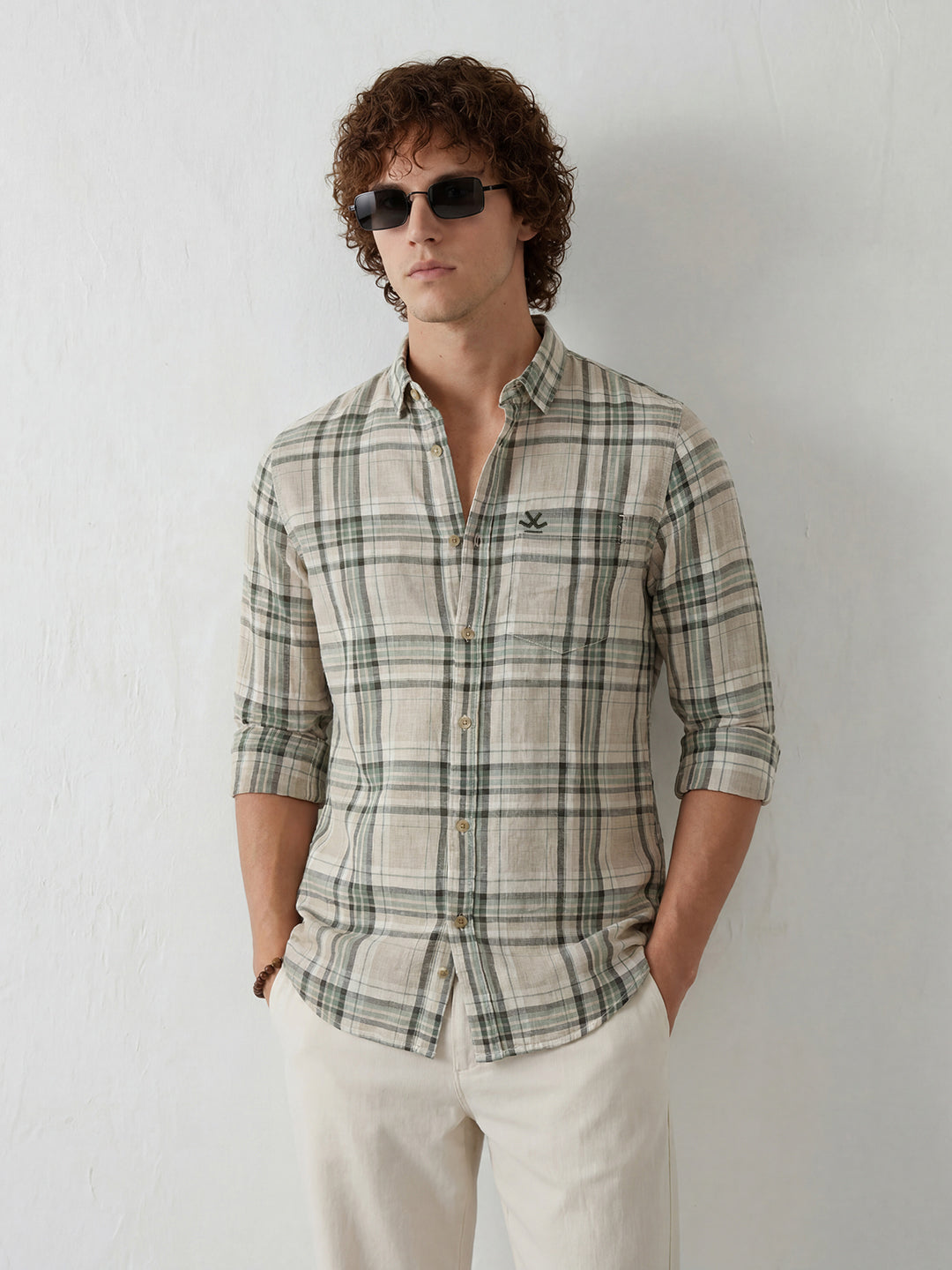 Classic Regular Fit Checkered Shirt | Beige