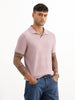 Solid Slim Fit Textured Polo T-Shirt | Pink