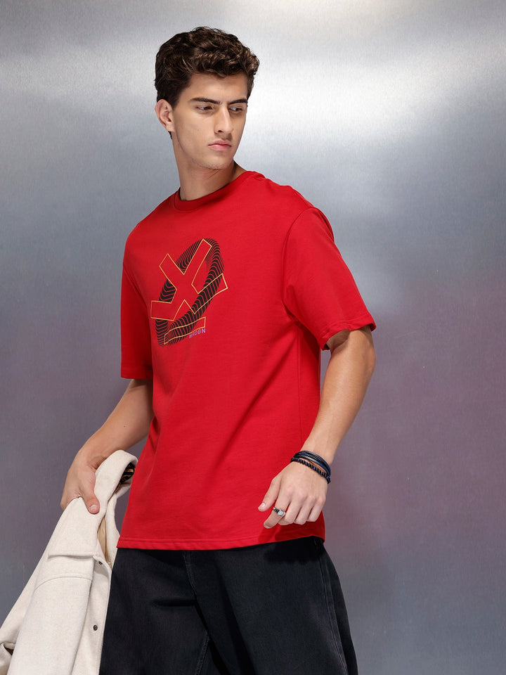 Men’s bold print oversize t-shirt | Red