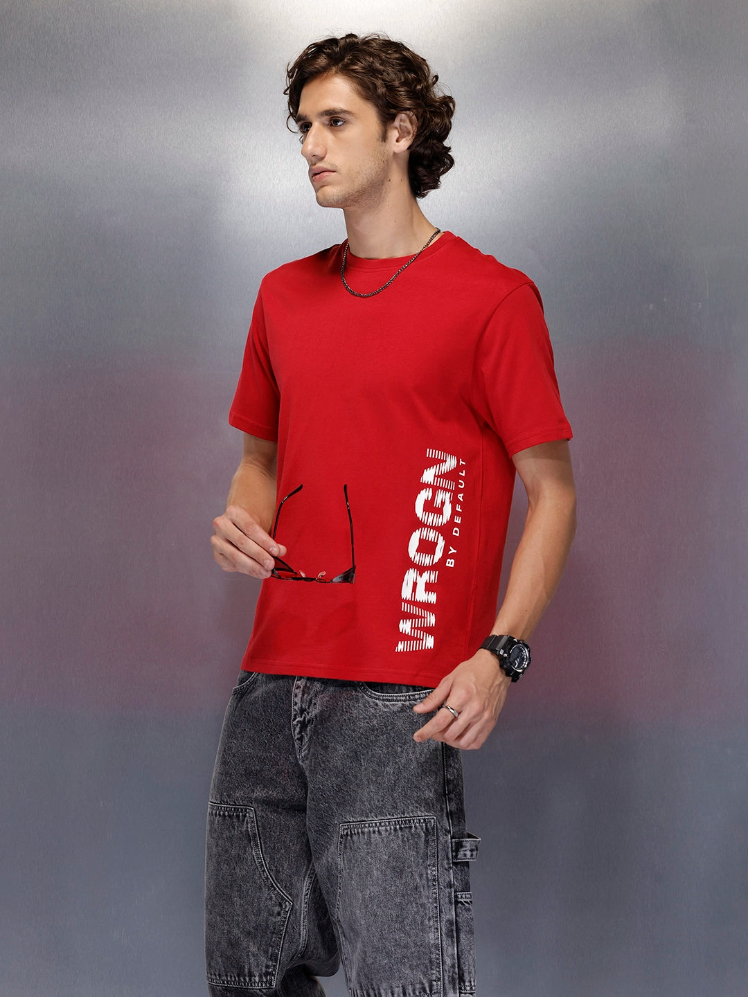 Men’s slim fit placement print t-shirt | Red