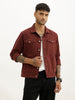 Solid Slim Fit Denim Jacket | Maroon