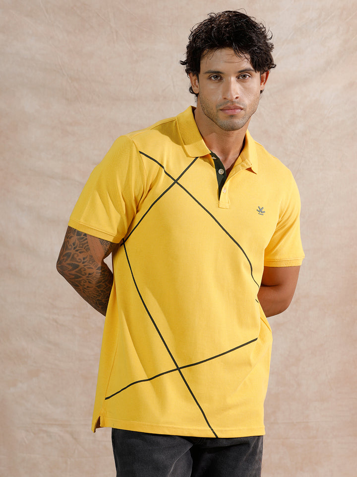 Contrast Abstract Lines Polo T-Shirt | Teal