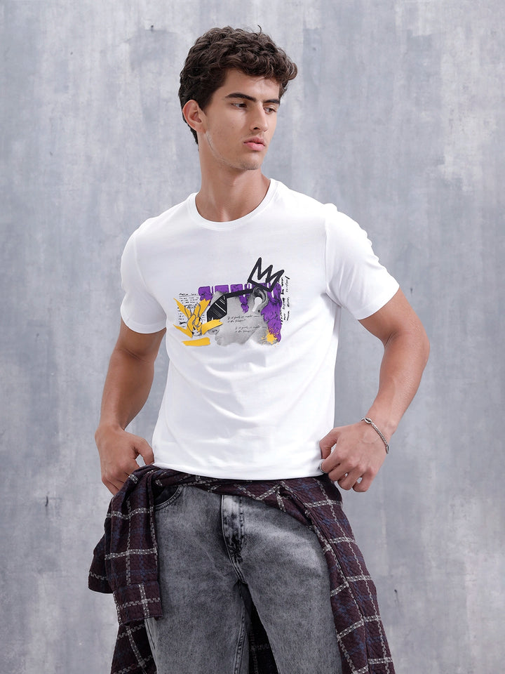 Graffiti Inspired Slim Fit Chest Graphic T-Shirt | White