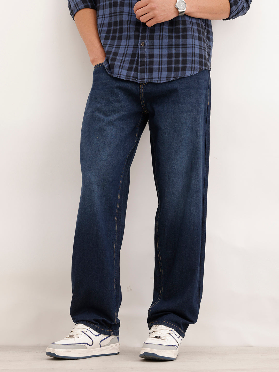 Loose Fit Faded Denim Jeans  | Dark Blue