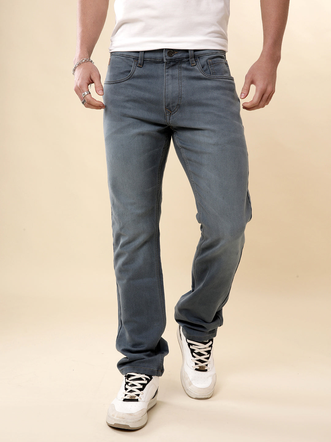 Solid Blue Straight Fit Jeans