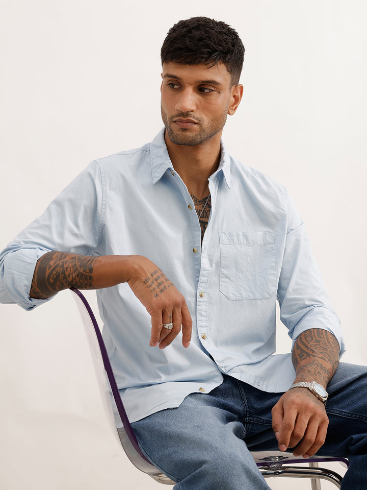 Solid Slim Fit Full Sleeve Shirt | Light Blue