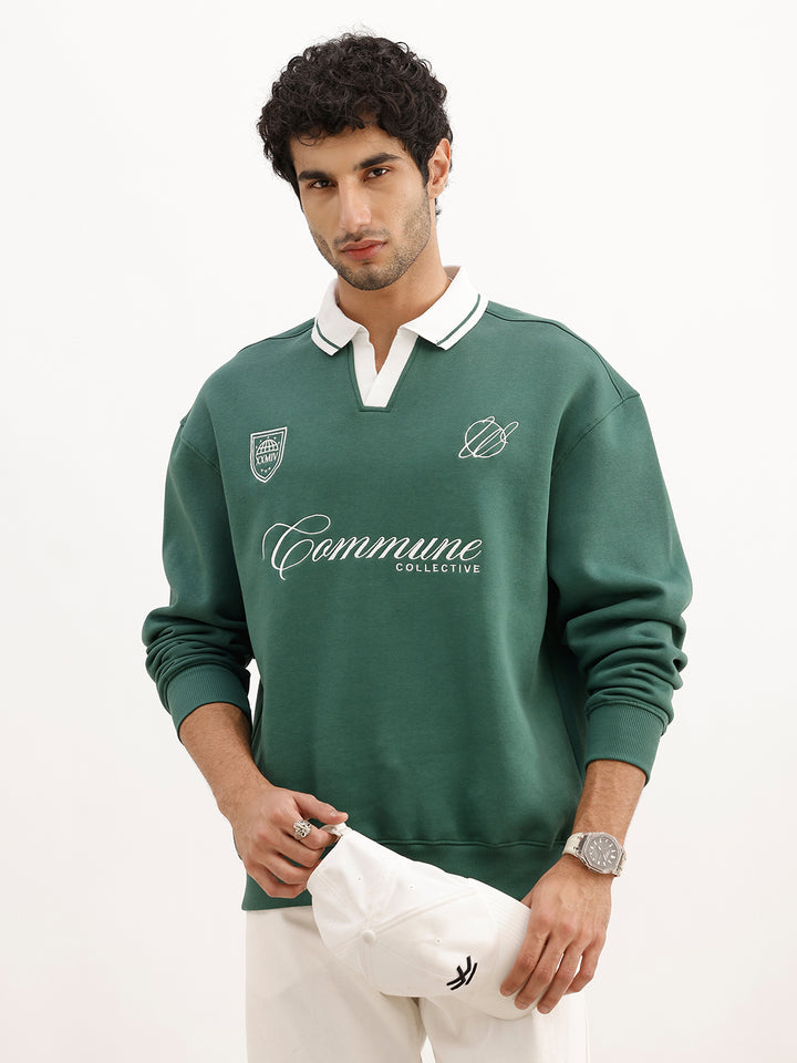 Classic Oversized Contrast Collar Sweatshirt | Green