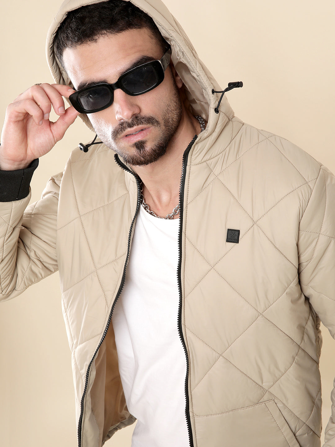 Beige Daze Hooded Puffer Jacket