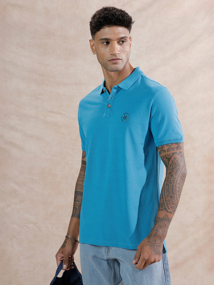 Solid Slim Fit Polo T-Shirt | Blue