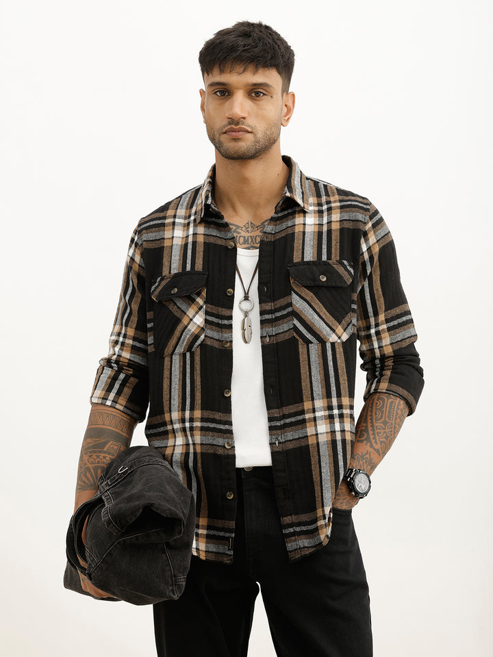 Classic Slim Fit Checkered Shirt | Black