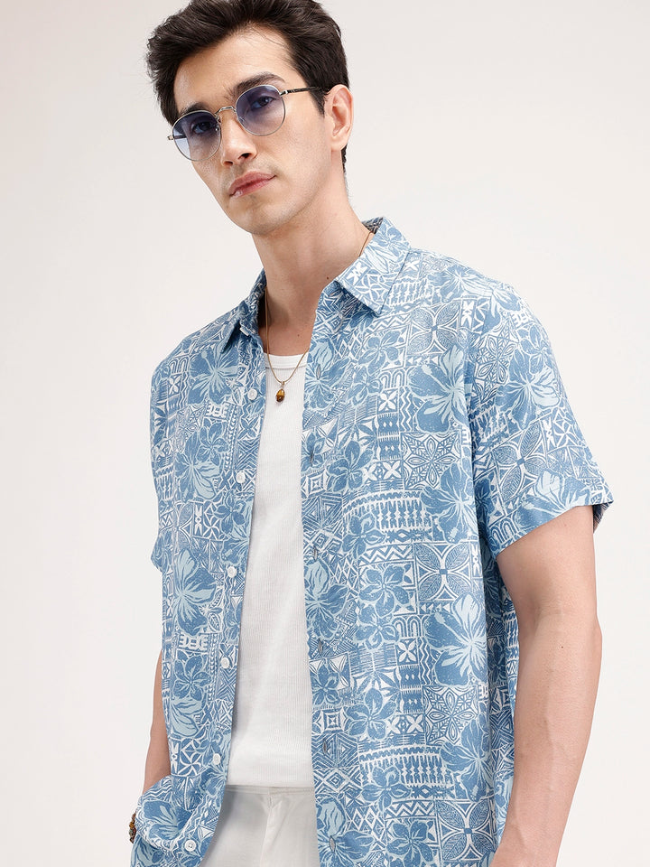 Slim Fit AOP Shirt | Blue