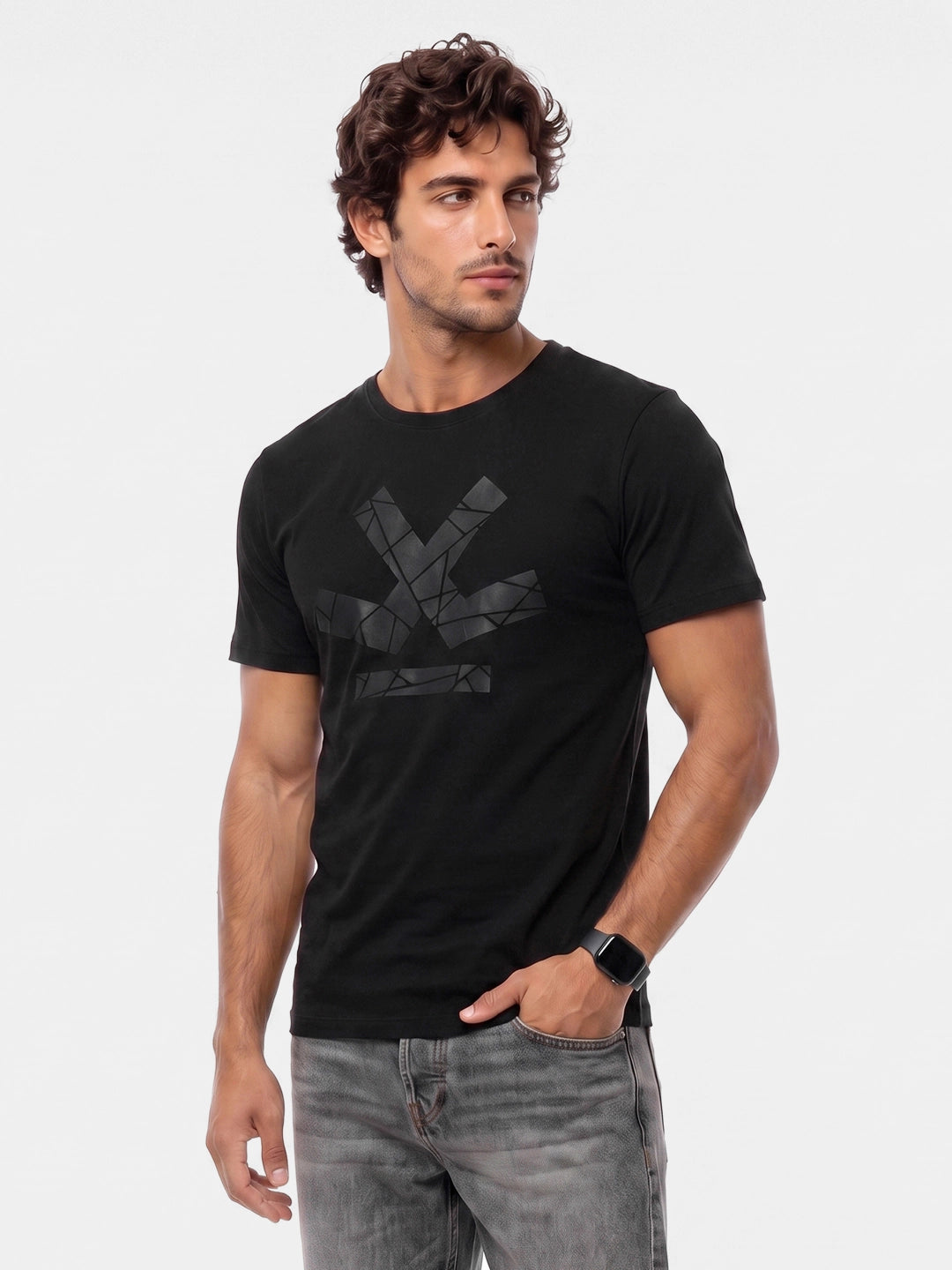 Slim Fit Placement Printed T-Shirt | Black