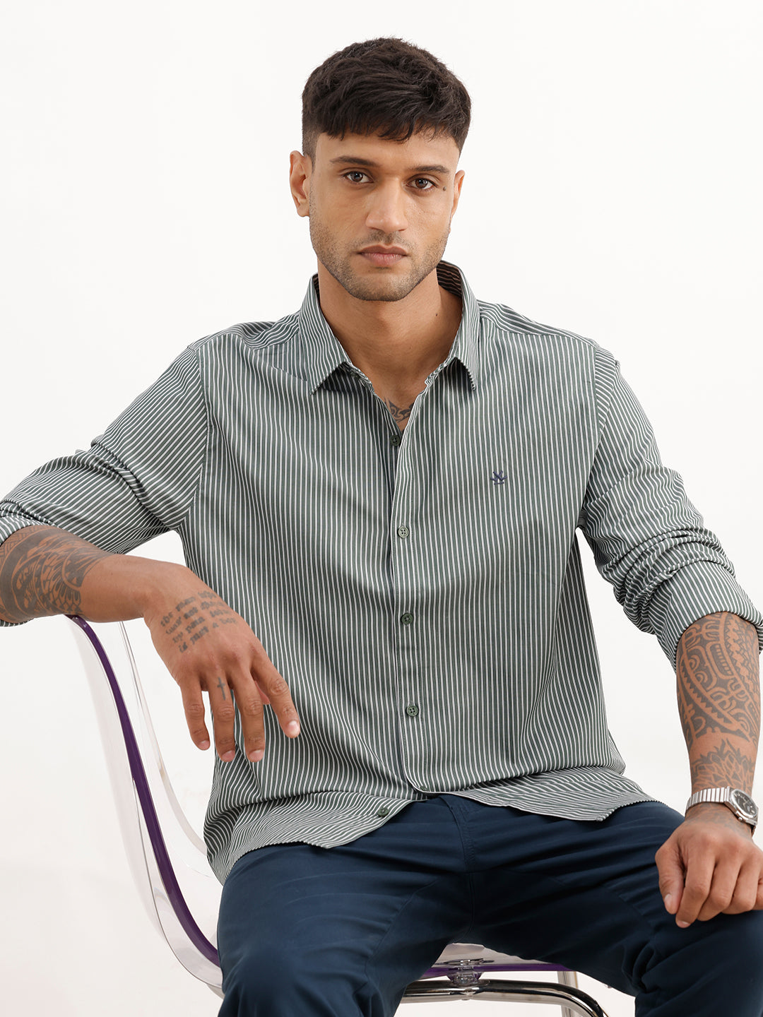 Classic Striped Full Sleeve Shirt | Green