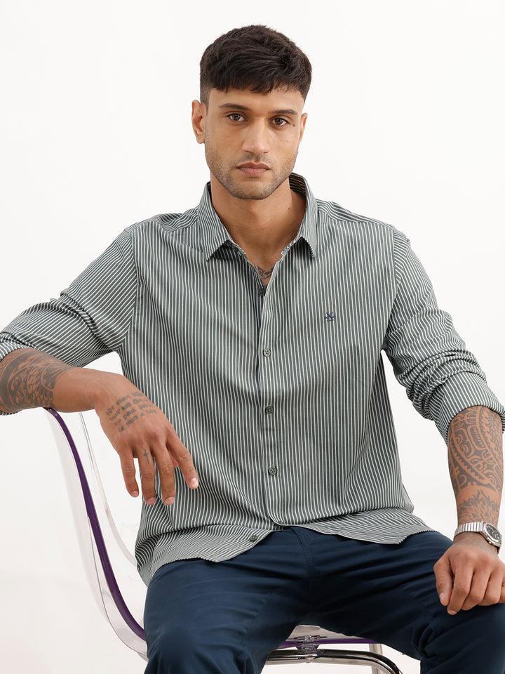 Slim Fit Striped Full Sleeve Shirt | Dark Grey