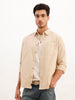 Solid Regular Fit Full Sleeve Overdyed Shirt | Beige