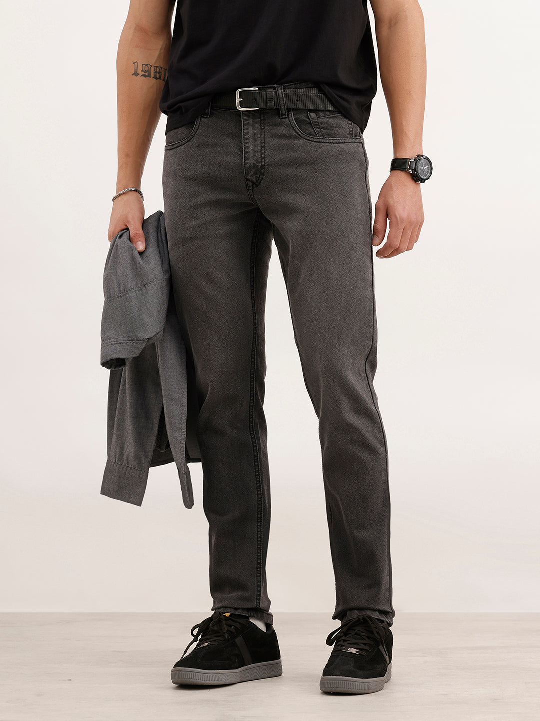 Solid Slim Fit Denim Jeans  | Dark Grey