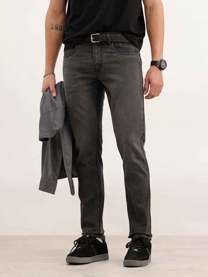 Solid Slim Fit Denim Jeans  | Dark Grey