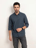 Solid Textured Oversized Fit Full Sleeve Shirt | Dark Blue