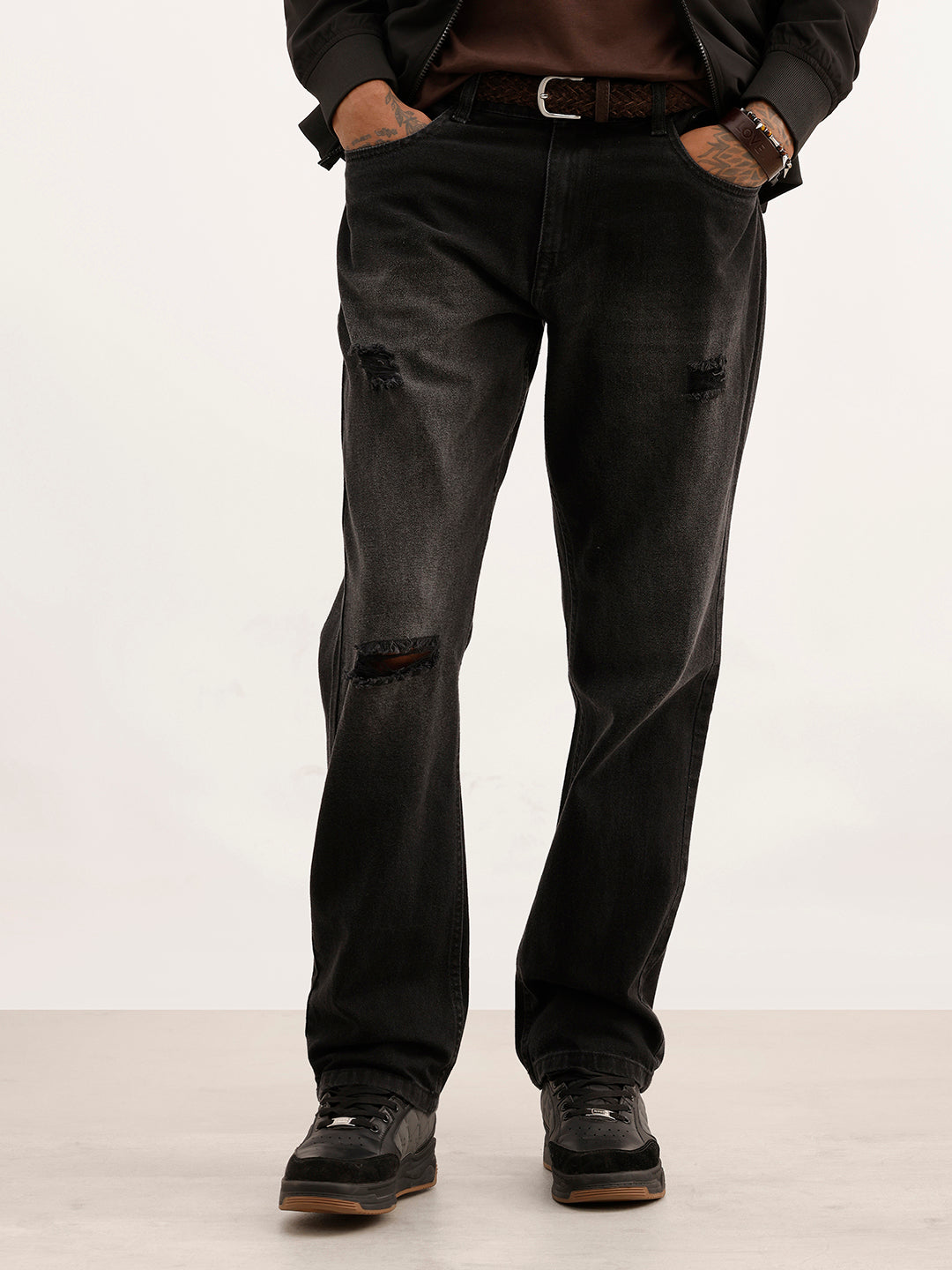 Distressed Heavy Fade Anti Fit Jeans | Dark Grey
