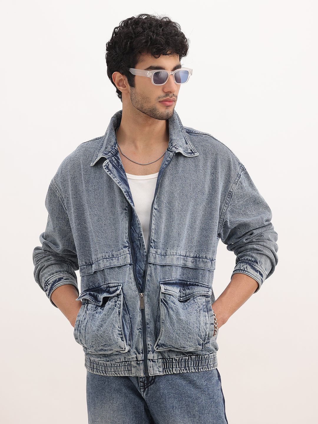 Relaxed Fit Double Pocket Denim Jacket | Light Blue