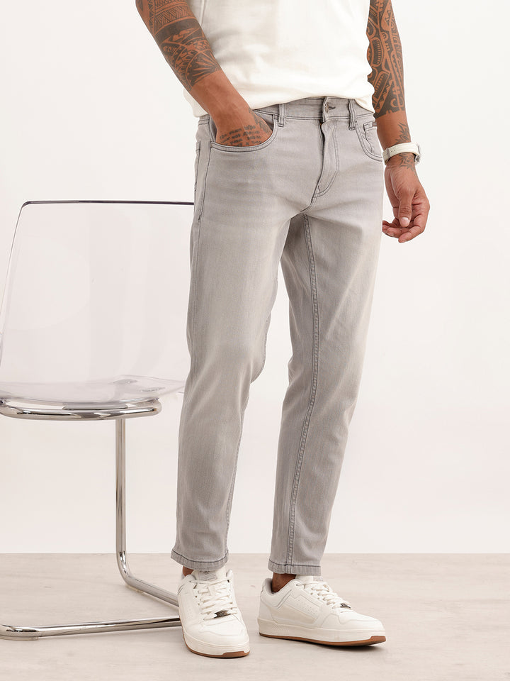 Faded Skinny Crop Denim Jeans | Grey