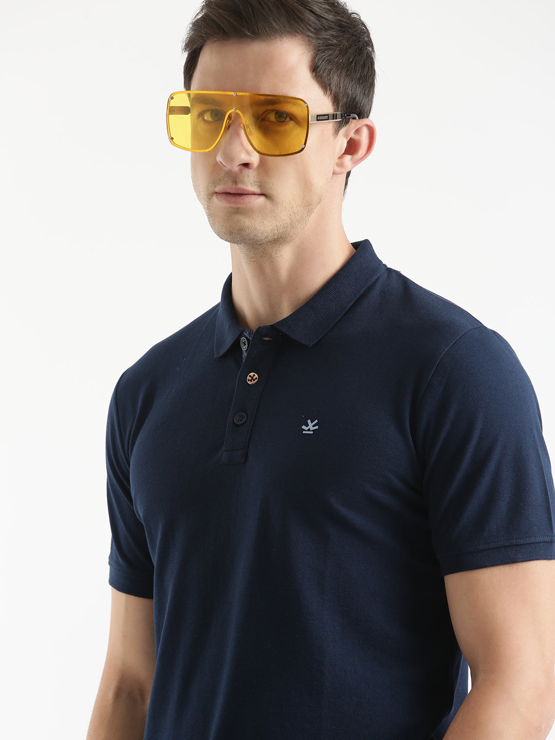 Solid Navy Polo Collar T-Shirt