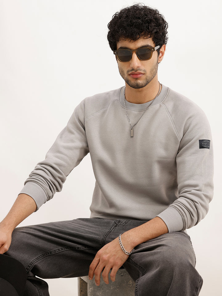 Solid Regular Fit Ragland Collar Sweatshirt | Grey
