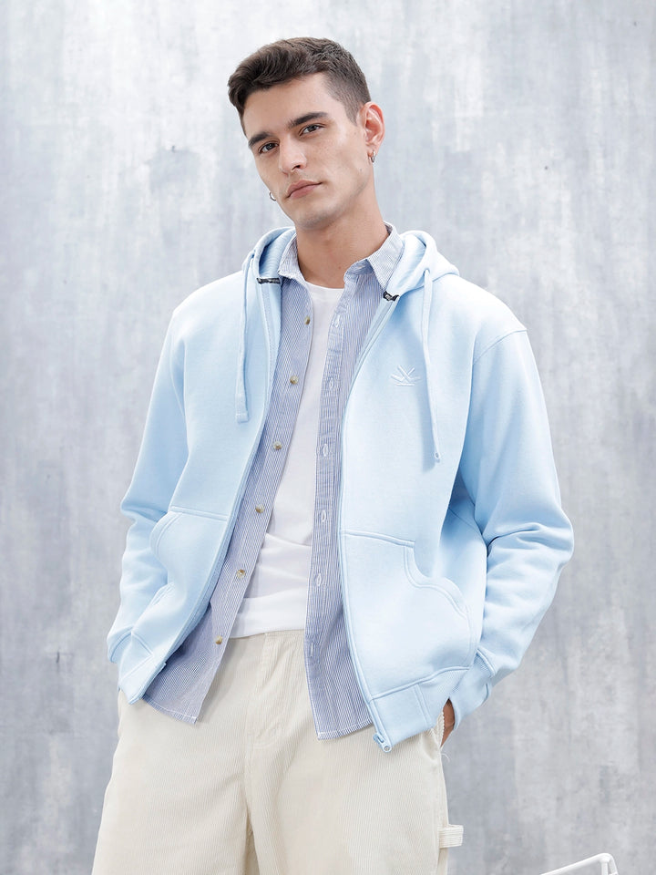 Men’s Solid Zip-Up Hoodie Sweatshirt | Blue