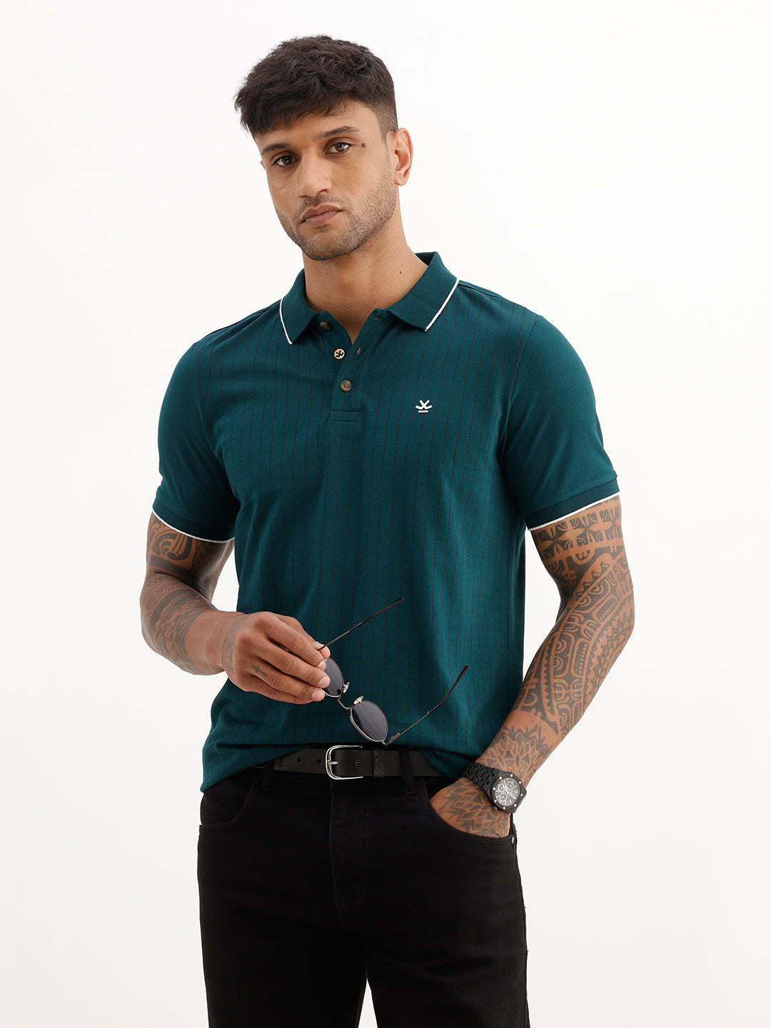 Placement Printed Tipping Collar Polo T-Shirt | Teal