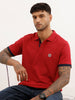 Regular Fit Contrast Sleeve Polo T-Shirt | Red