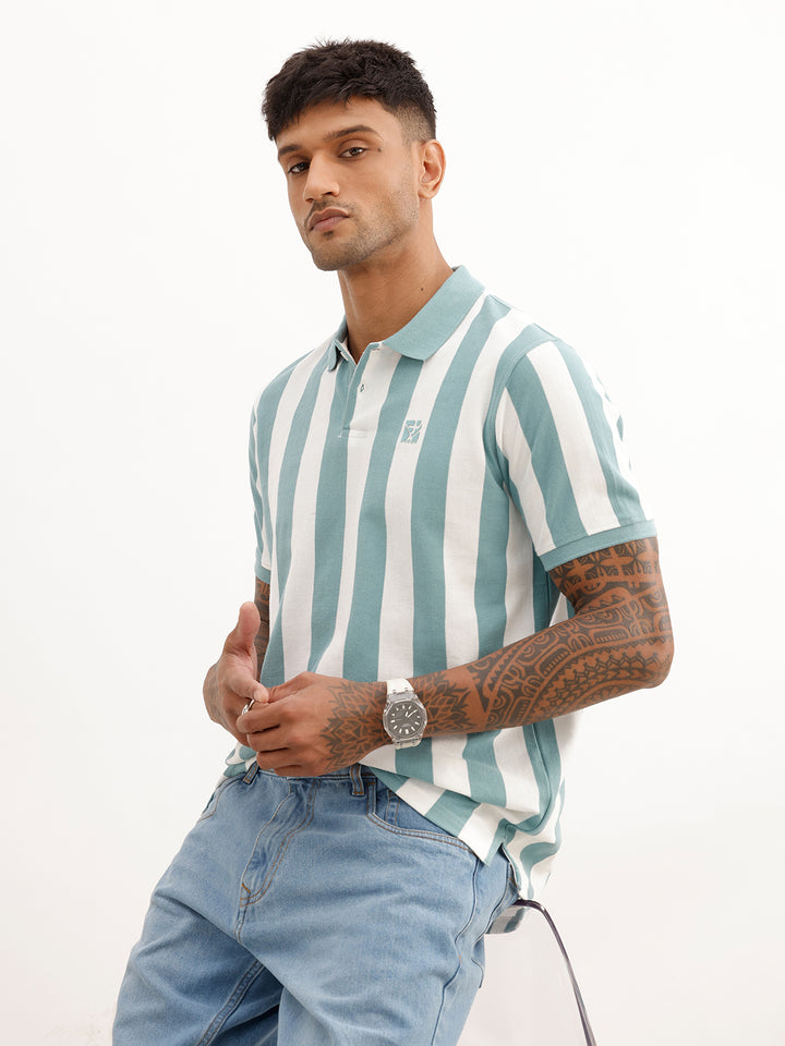 Slim Fit Striped Polo T-Shirt | White