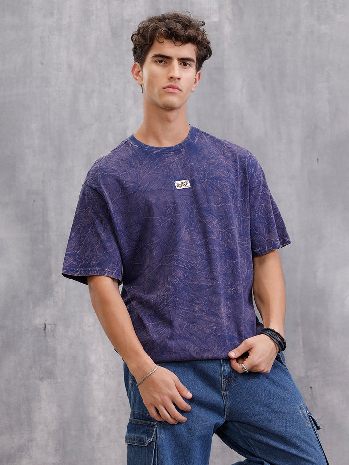 Washed Oversized Fit Pure Cotton T-Shirt  | Navy Blue
