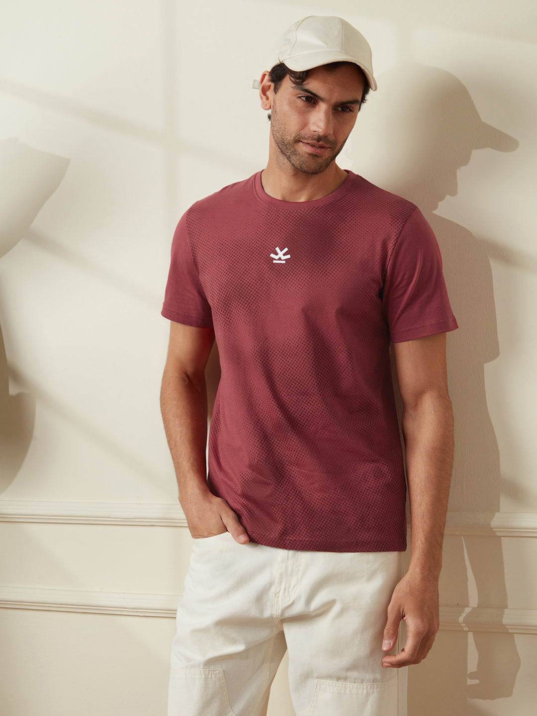 Maroon Panel Print T-Shirt