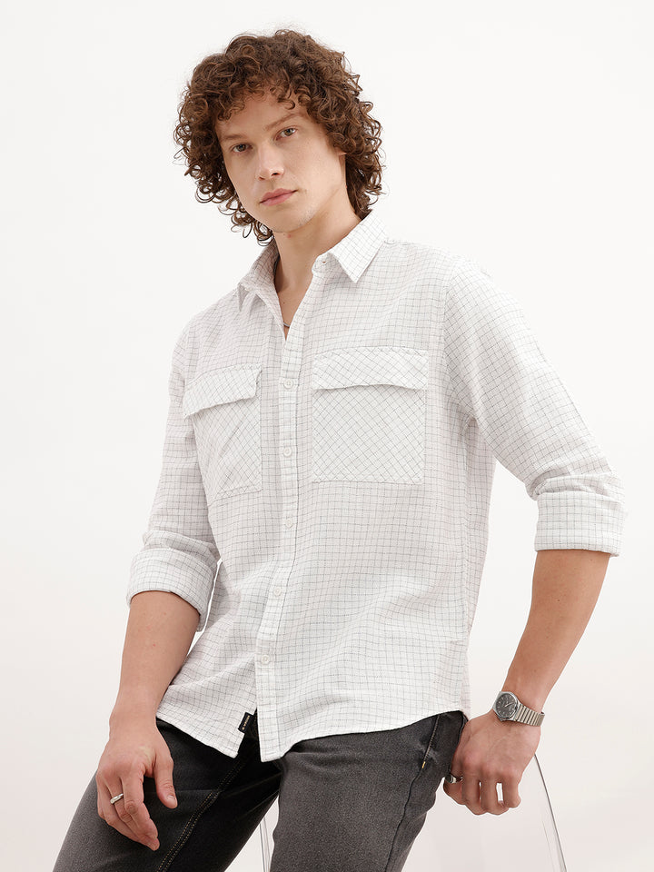 Slim Fit Double Pocket Shirt | White