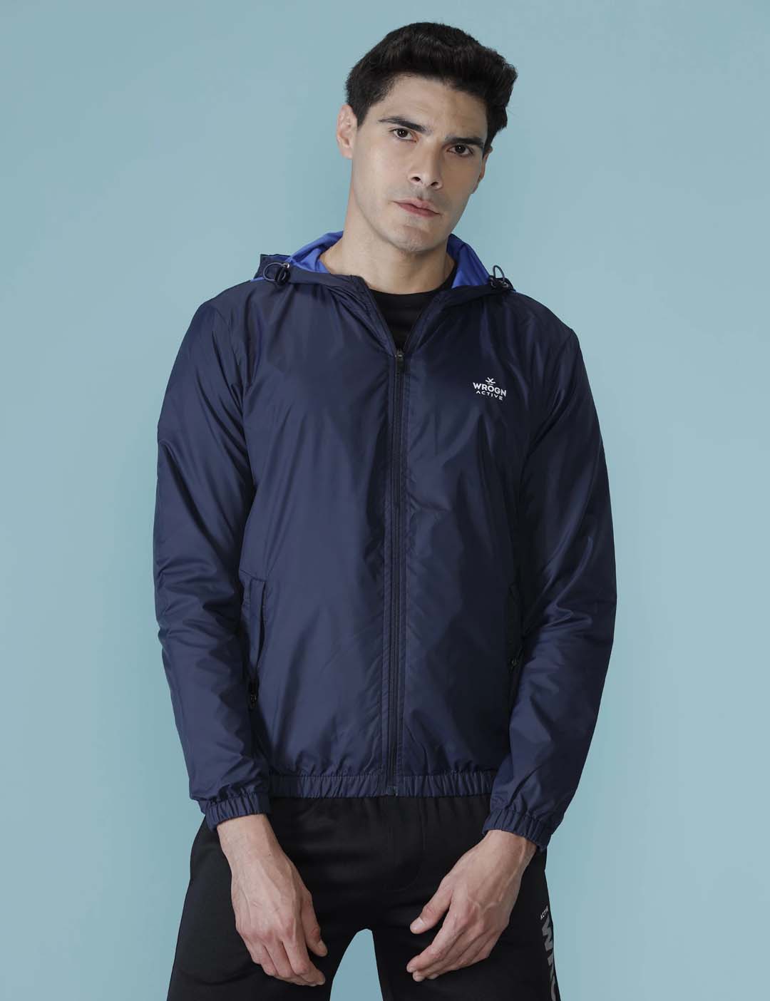 Solid Navy Hooded Active Jacket