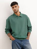 Solid Oversized Collared Sweatshirt | Green