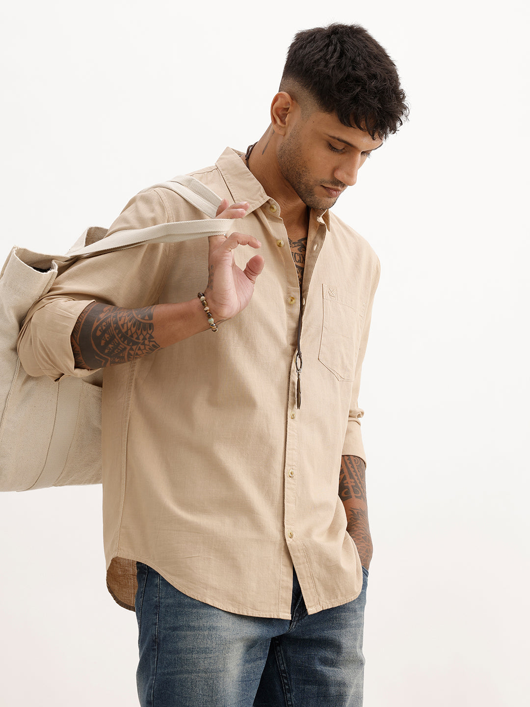 Solid Regular Fit Full Sleeve Shirt | Khaki