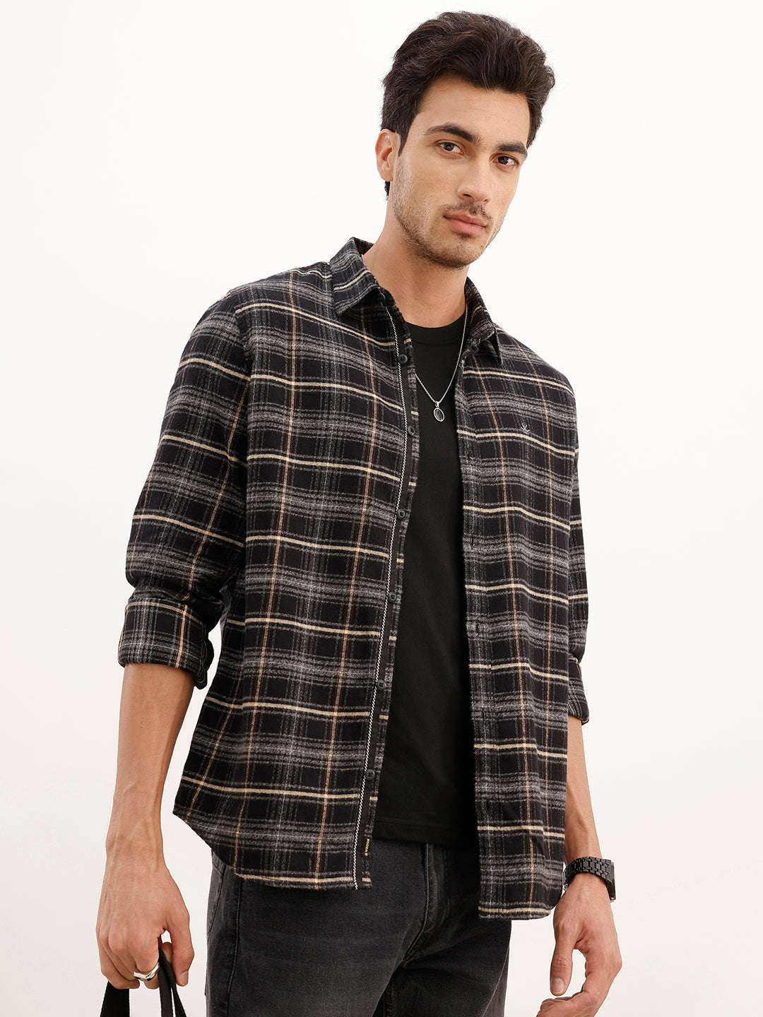 Slim Fit Grindle Flannel Checkered Shirt | Black