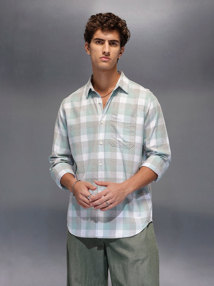 Men's Casual Slim Fit Checkered Shirt  |  Green