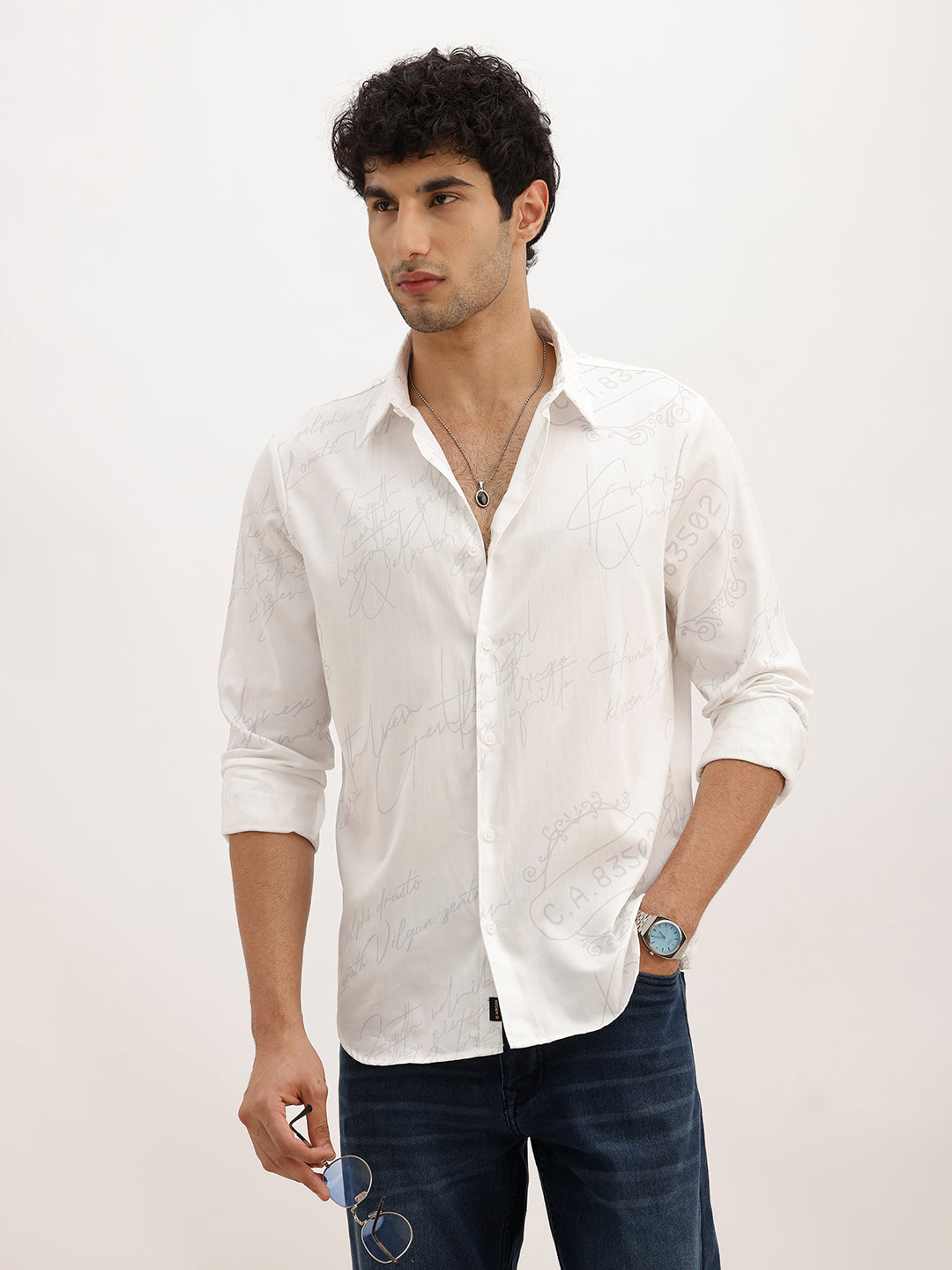 Classic Slim Fit AOP Shirt | White