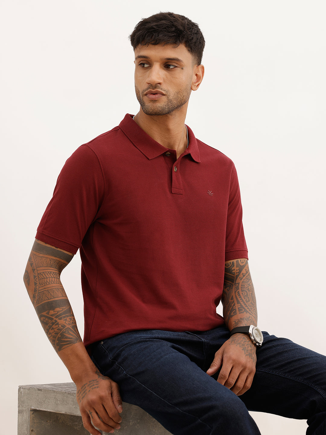 Solid Slim Fit Polo T-Shirt | Maroon