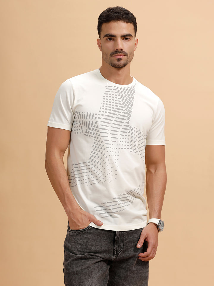 Panel Printed Regular Fit T-Shirt | White
