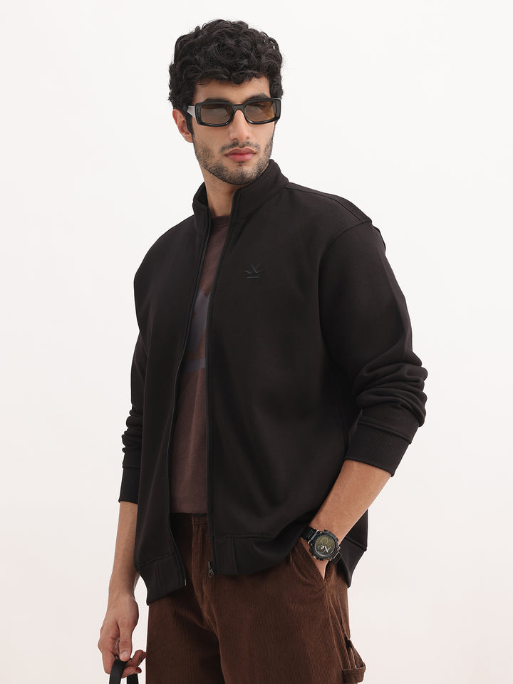 Solid Comfort Fit Zipper Jacket | Black