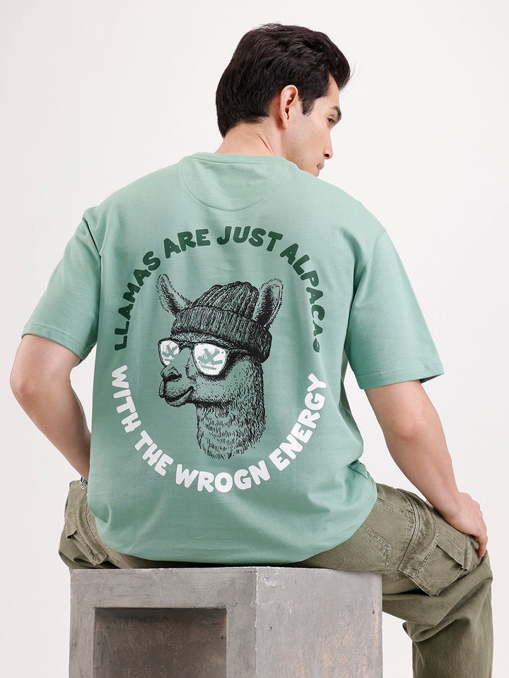 Classic Oversized Back Printed T-Shirt  | Green