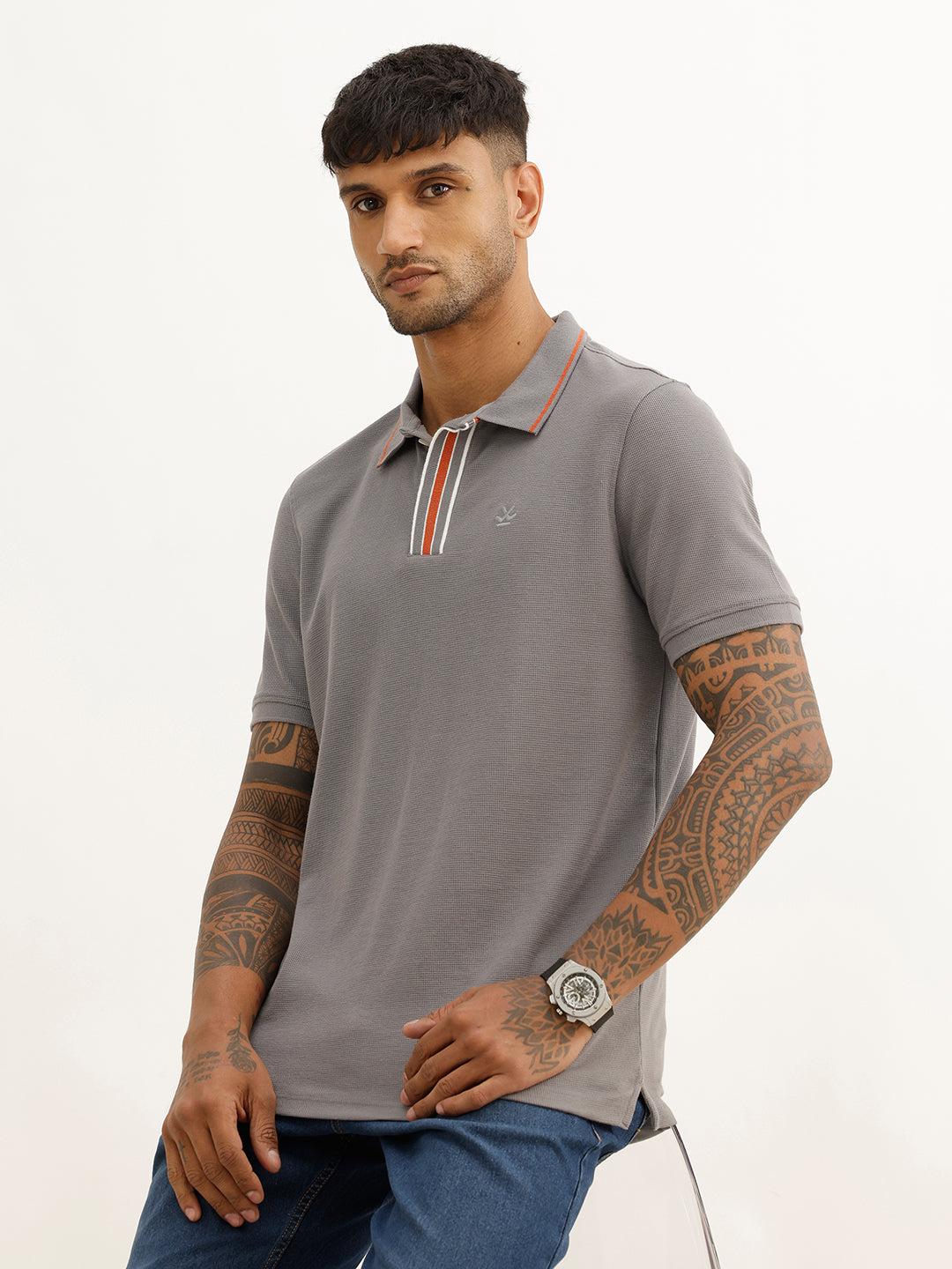 Classic Slim Fit Tipping Collar Polo T-Shirt | Grey
